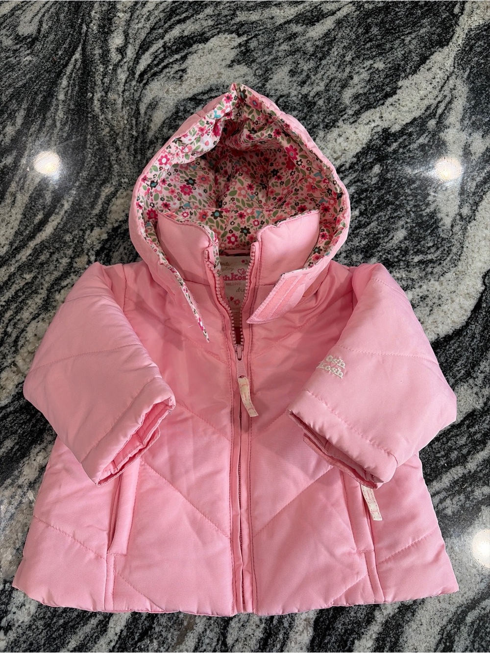 Nwot OshKosh B'Gosh  baby girls Pink Floral Lined Puffer Winter Jacket 12M